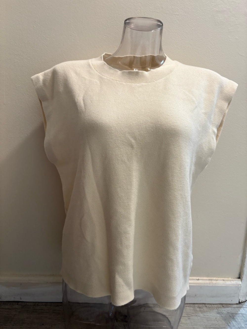 Sleeveless Knit Top in Cream — Classic Crewneck Women's Top